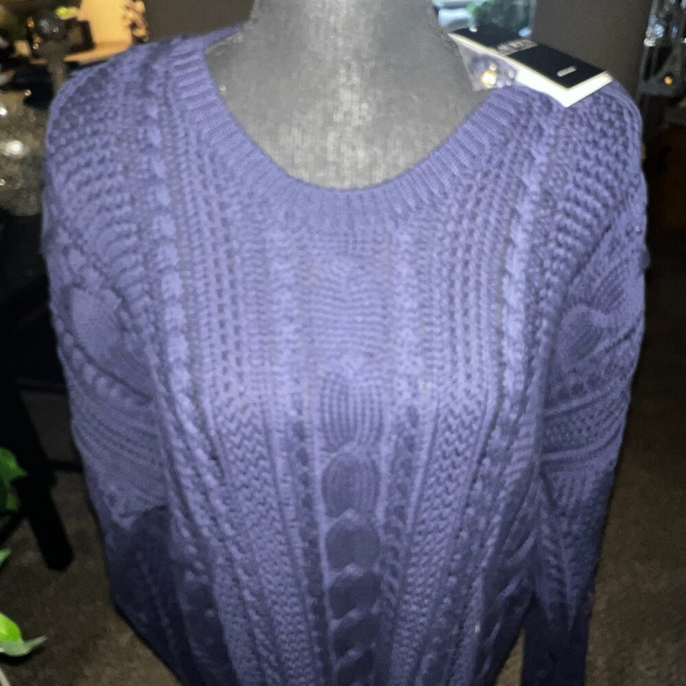 LAUREN RALPH LAUREN NAVY BLUE SWEATER W/GOLD SIDE BUTTONS